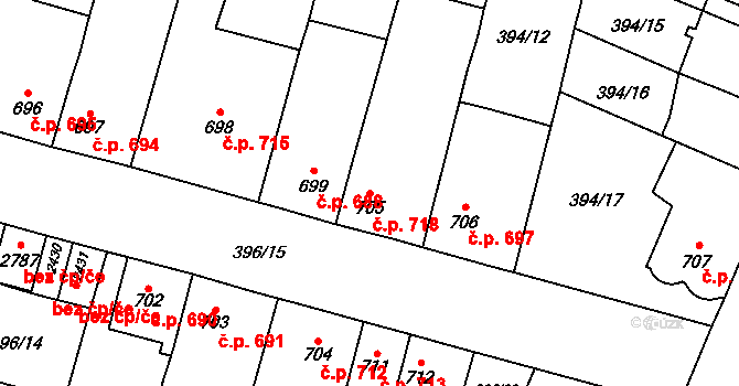 Přelouč 718 na parcele st. 705 v KÚ Přelouč, Katastrální mapa