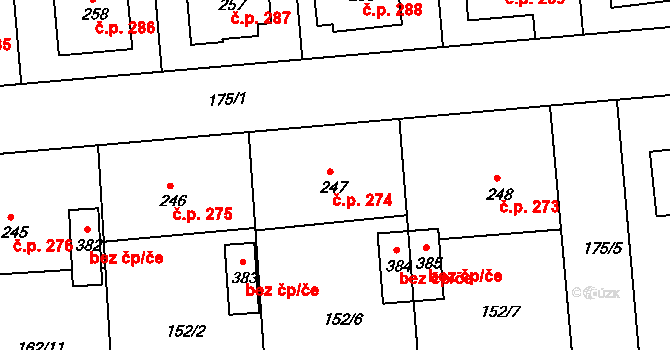Leština 274 na parcele st. 247 v KÚ Leština u Zábřeha, Katastrální mapa