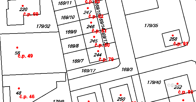 Počaply 79, Sezemice na parcele st. 244 v KÚ Počaply nad Loučnou, Katastrální mapa
