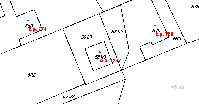 Příbor 1297 na parcele st. 581/3 v KÚ Příbor, Katastrální mapa