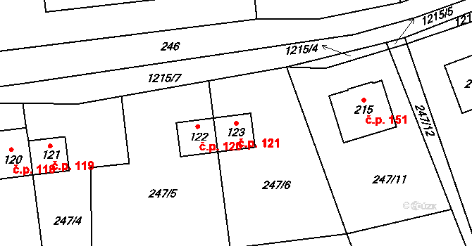 Šlapanov 121 na parcele st. 123 v KÚ Šlapanov, Katastrální mapa