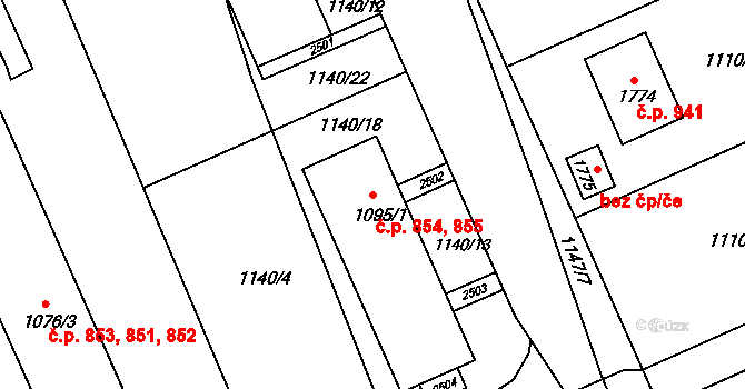 Vamberk 854,855 na parcele st. 1095/1 v KÚ Vamberk, Katastrální mapa