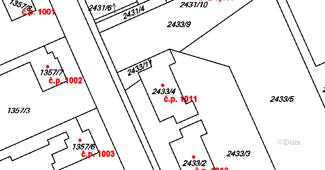 Rychnov nad Kněžnou 1011 na parcele st. 2433/4 v KÚ Rychnov nad Kněžnou, Katastrální mapa
