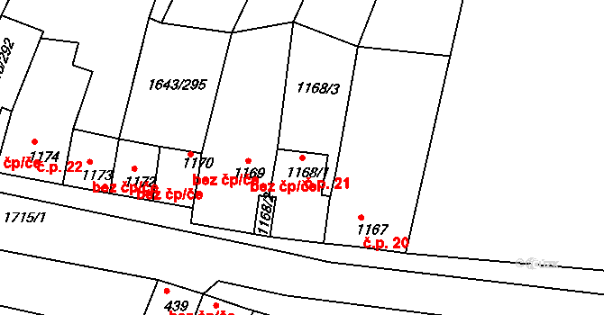 Drnholec 21 na parcele st. 1168/1 v KÚ Drnholec, Katastrální mapa