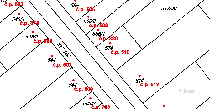 Rakvice 510 na parcele st. 574 v KÚ Rakvice, Katastrální mapa