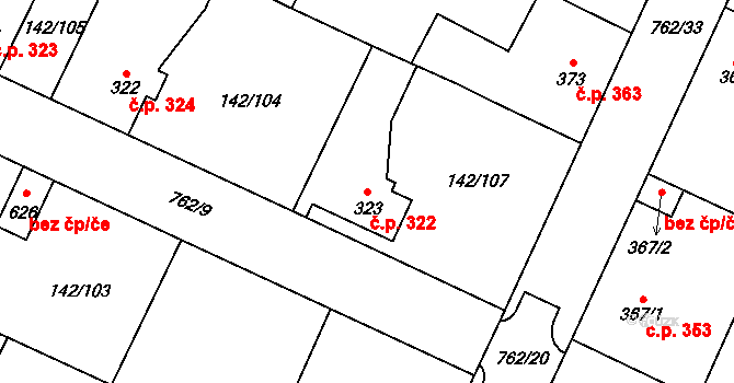Chotěšov 322 na parcele st. 323 v KÚ Chotěšov, Katastrální mapa