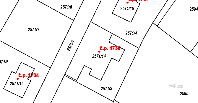 Liberec XXX-Vratislavice nad Nisou 1736, Liberec na parcele st. 2571/14 v KÚ Vratislavice nad Nisou, Katastrální mapa