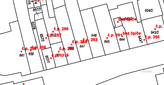 Holešov 263 na parcele st. 647 v KÚ Holešov, Katastrální mapa