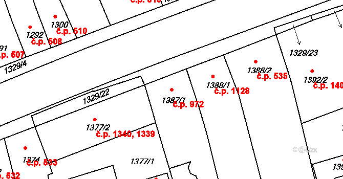 Holešov 972 na parcele st. 1387/1 v KÚ Holešov, Katastrální mapa