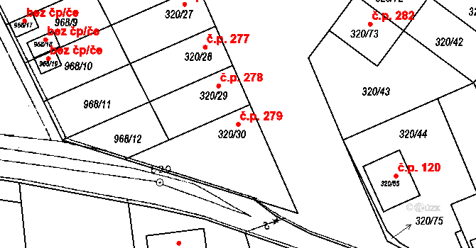 Dobšice 279 na parcele st. 320/30 v KÚ Dobšice u Znojma, Katastrální mapa