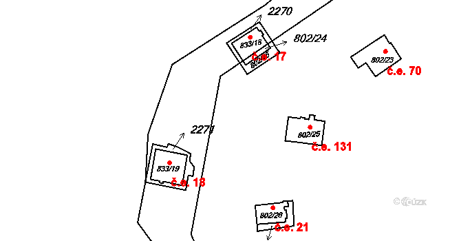 Vranov nad Dyjí 131 na parcele st. 802/25 v KÚ Vranov nad Dyjí, Katastrální mapa