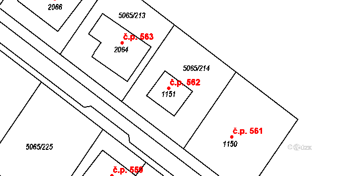 Zaječí 562 na parcele st. 1151 v KÚ Zaječí, Katastrální mapa