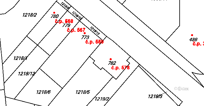 Lipník nad Bečvou I-Město 578, Lipník nad Bečvou na parcele st. 782 v KÚ Lipník nad Bečvou, Katastrální mapa
