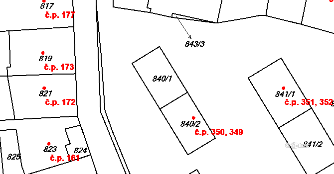 Žižkov 349,350, Kutná Hora na parcele st. 840/1 v KÚ Kutná Hora, Katastrální mapa