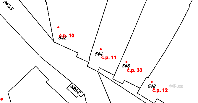 Malešice 11, Dříteň na parcele st. 544 v KÚ Chvalešovice, Katastrální mapa