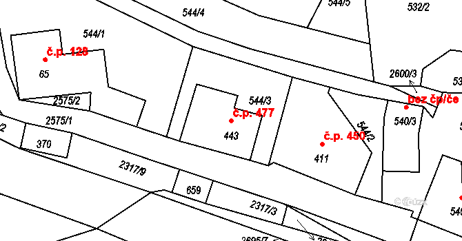 Lučany nad Nisou 477 na parcele st. 443 v KÚ Lučany nad Nisou, Katastrální mapa