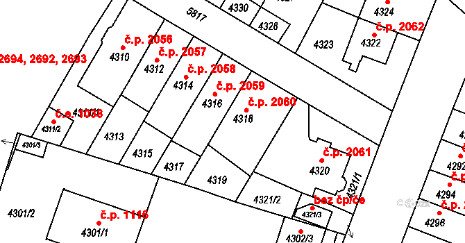 Jihlava 2060 na parcele st. 4318 v KÚ Jihlava, Katastrální mapa