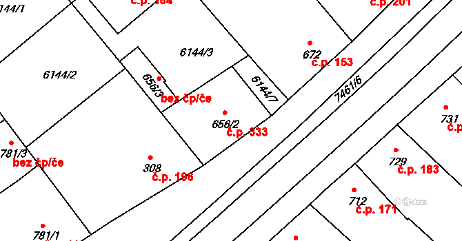 Telč-Podolí 333, Telč na parcele st. 656/2 v KÚ Telč, Katastrální mapa