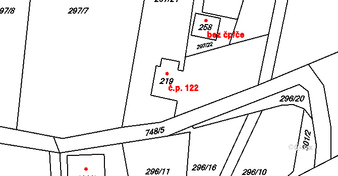 Karpentná 122, Třinec na parcele st. 219 v KÚ Karpentná, Katastrální mapa