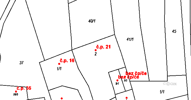 Heroltice 21 na parcele st. 2 v KÚ Heroltice u Tišnova, Katastrální mapa