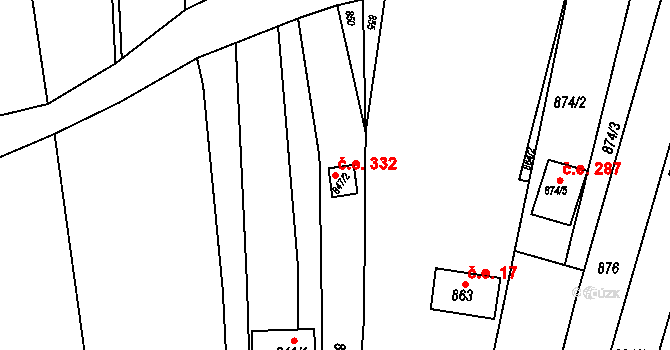 Popůvky 332 na parcele st. 847/2 v KÚ Popůvky u Brna, Katastrální mapa