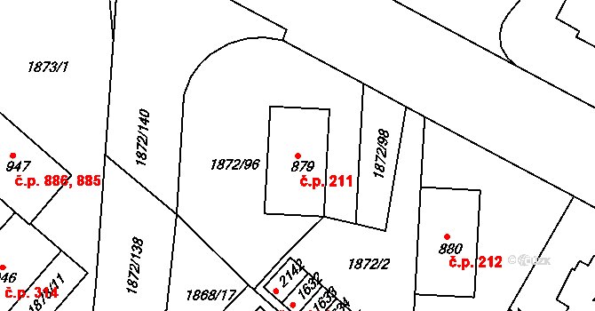 Tišnov 211 na parcele st. 879 v KÚ Tišnov, Katastrální mapa