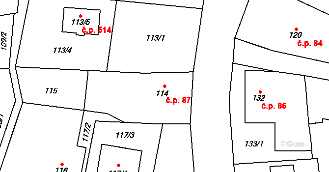 Krmelín 87 na parcele st. 114 v KÚ Krmelín, Katastrální mapa