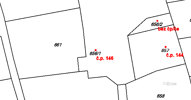 Staříč 146 na parcele st. 656/1 v KÚ Staříč, Katastrální mapa