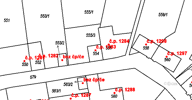 Tachov 1283 na parcele st. 554 v KÚ Tachov, Katastrální mapa