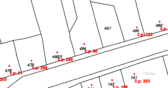 Velká Bystřice 90 na parcele st. 484 v KÚ Velká Bystřice, Katastrální mapa