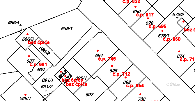 Klíše 746, Ústí nad Labem na parcele st. 694 v KÚ Klíše, Katastrální mapa