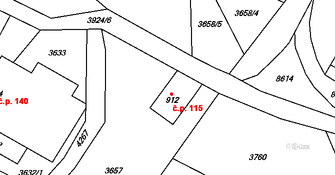 Dolní Čermná 115 na parcele st. 912 v KÚ Dolní Čermná, Katastrální mapa