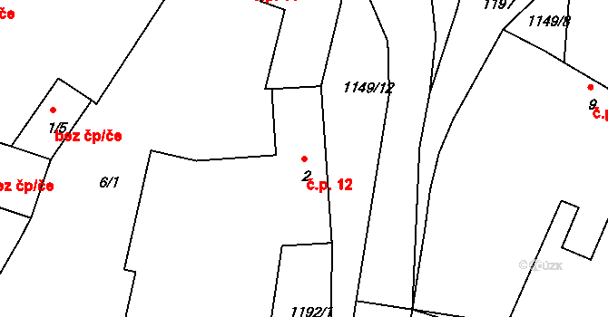 Třešovice 12 na parcele st. 2 v KÚ Třešovice, Katastrální mapa
