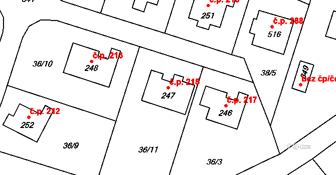 Přední Ptákovice 215, Strakonice na parcele st. 247 v KÚ Přední Ptákovice, Katastrální mapa
