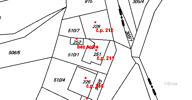 Unčín 211, Krupka na parcele st. 251 v KÚ Unčín u Krupky, Katastrální mapa