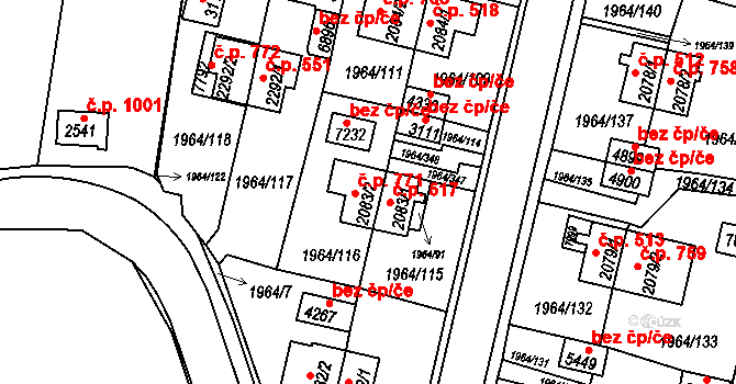 Borovina 517, Třebíč na parcele st. 2083/1 v KÚ Třebíč, Katastrální mapa