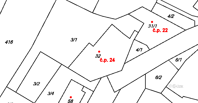 Zňátky 24, Náměšť nad Oslavou na parcele st. 32 v KÚ Zňátky, Katastrální mapa