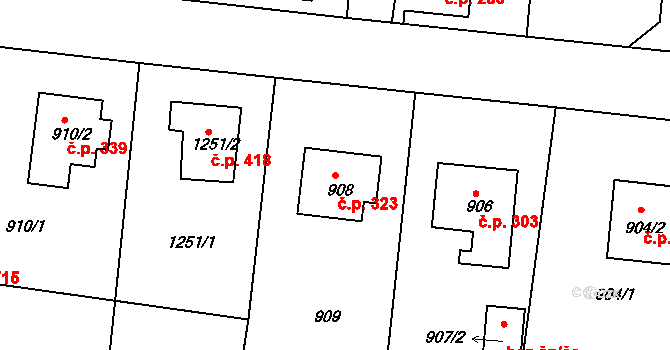 Děčín XXXII-Boletice nad Labem 323, Děčín na parcele st. 908 v KÚ Boletice nad Labem, Katastrální mapa