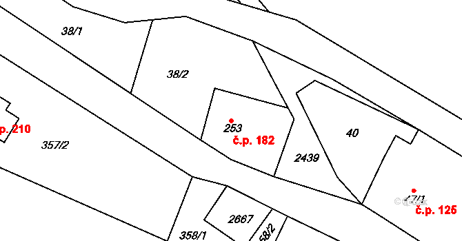 Oldřiš 182 na parcele st. 253 v KÚ Oldřiš u Poličky, Katastrální mapa