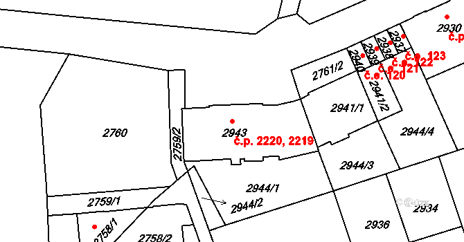 Tábor 2219,2220 na parcele st. 2943 v KÚ Tábor, Katastrální mapa