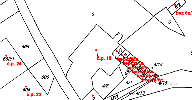 Sobědruhy 19, Teplice na parcele st. 1 v KÚ Sobědruhy, Katastrální mapa