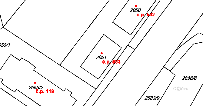 Jablunkov 533 na parcele st. 2051 v KÚ Jablunkov, Katastrální mapa