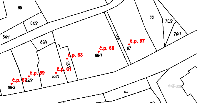 Liběchov 65 na parcele st. 88/1 v KÚ Liběchov, Katastrální mapa
