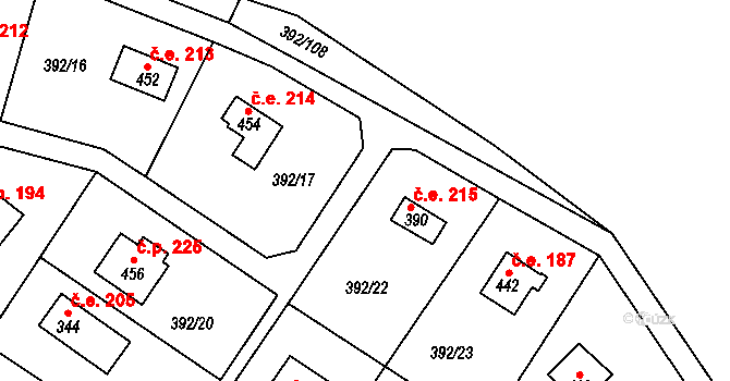 Zdiby 215 na parcele st. 390 v KÚ Zdiby, Katastrální mapa