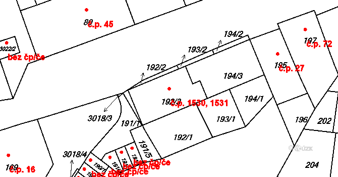 Nusle 1530,1531, Praha na parcele st. 192/3 v KÚ Nusle, Katastrální mapa