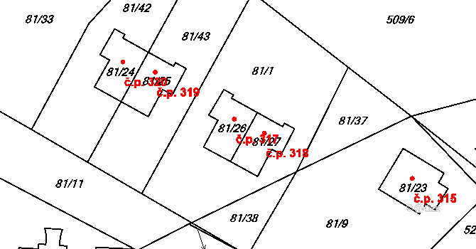Zličín 317, Praha na parcele st. 81/26 v KÚ Zličín, Katastrální mapa