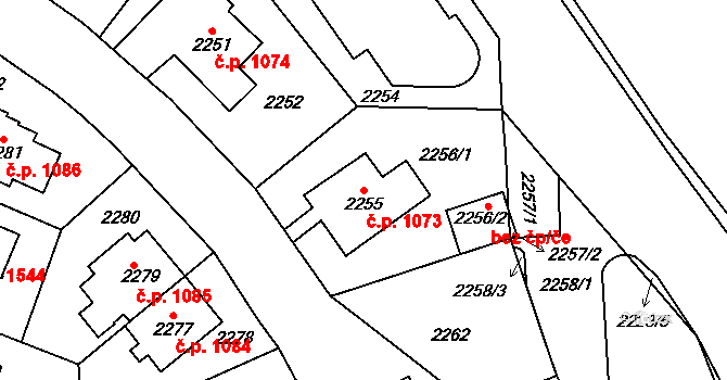 Vršovice 1073, Praha na parcele st. 2255 v KÚ Vršovice, Katastrální mapa
