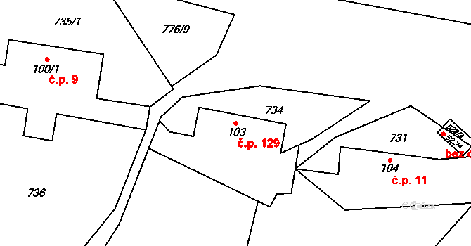 Halouny 129, Svinaře na parcele st. 103 v KÚ Svinaře, Katastrální mapa