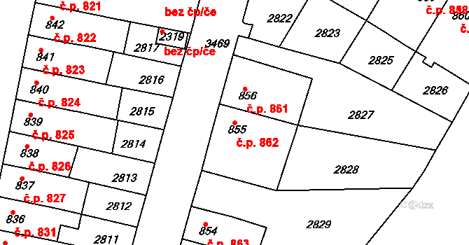 Rosice 862 na parcele st. 855 v KÚ Rosice u Brna, Katastrální mapa