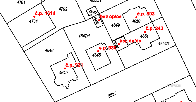 Východní Předměstí 930, Plzeň na parcele st. 4648 v KÚ Plzeň, Katastrální mapa
